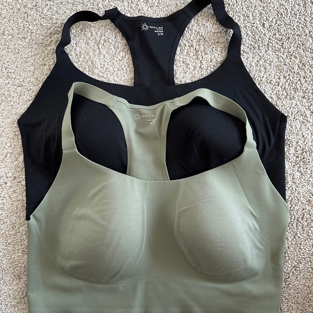 Aerie Black and Green Sports Bras with Racerback Design set of 2